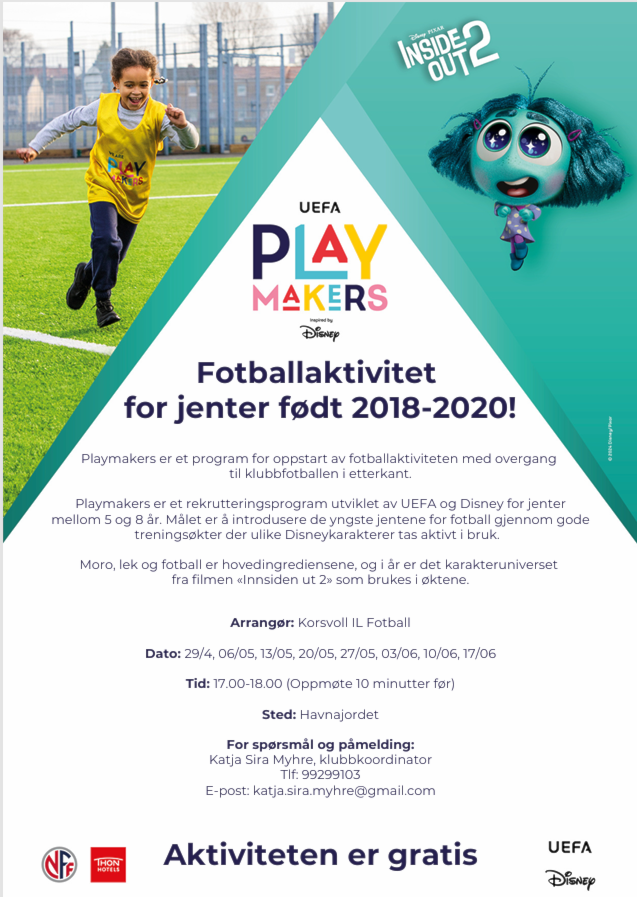 UEFA Playmakers - Velkommen til fotball alle jenter i 2018 til 2020